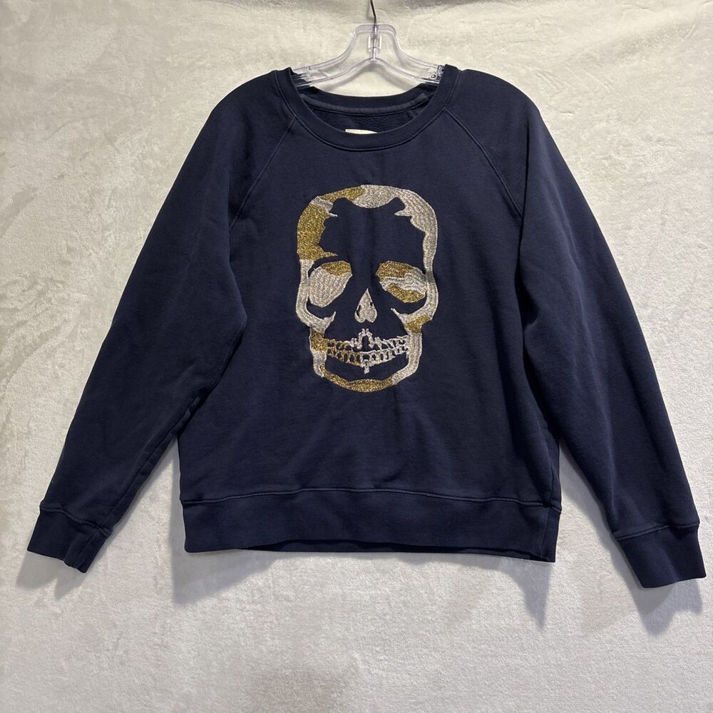 Zadig & Voltaire Upper Skull Glitter Sweatshirt Navy Blue Women's Size Medium